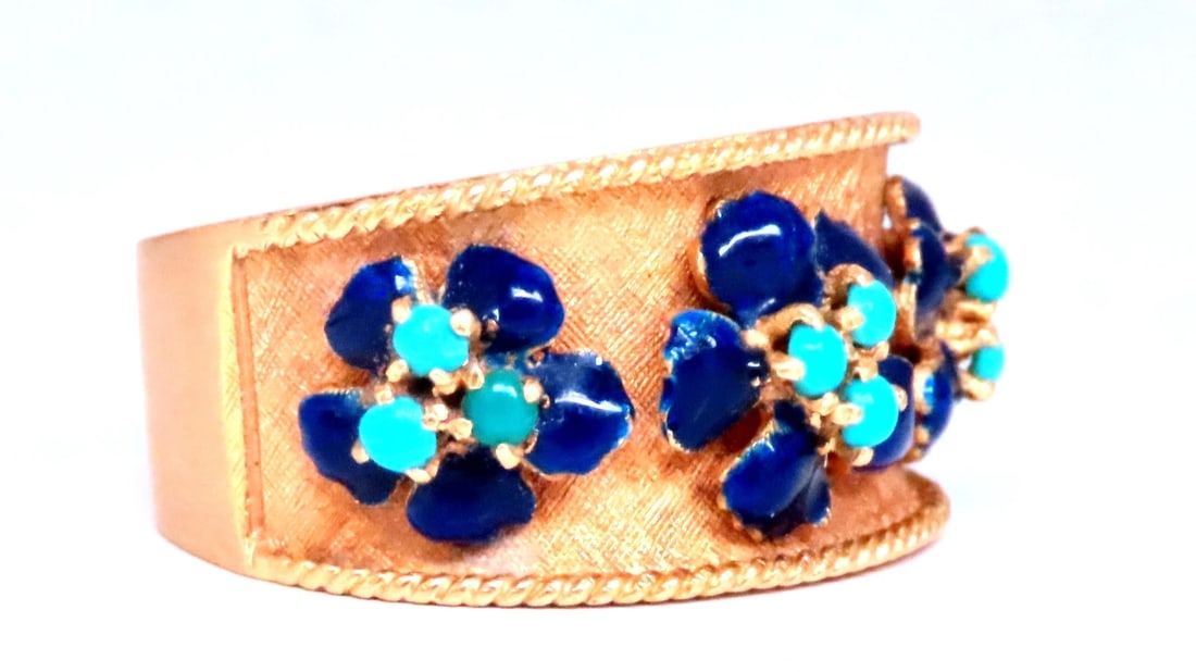 .50ct Natural Turquoise Blue Daisy Petal Vintage Ring 18kt Gold Ref 12300** - 2