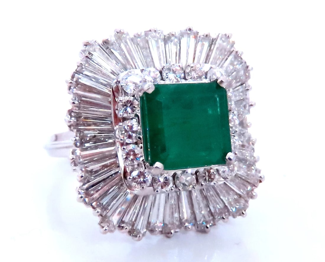 Natural Emerald Diamonds Classic Ballerina Cocktail Ring Platinum 12294** (1 of 9)