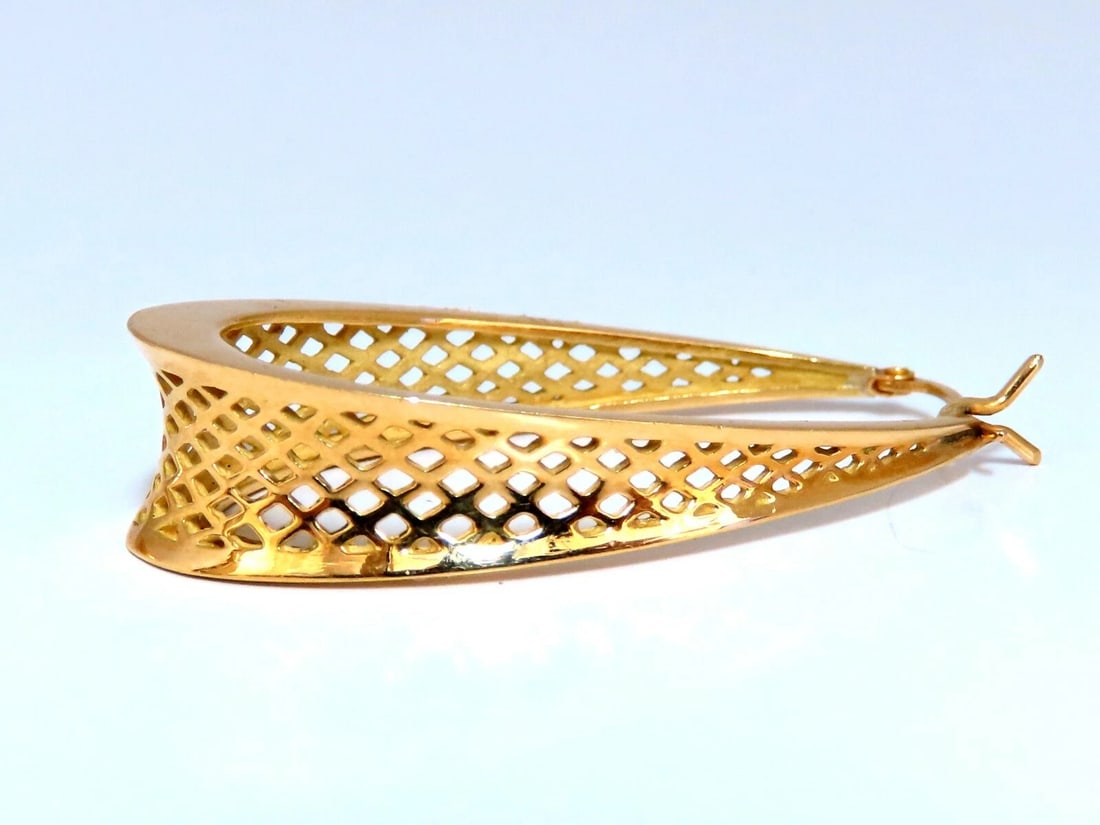 Elongated Mesh Lever Clip Hoop Earrings 18kt gold** - 3