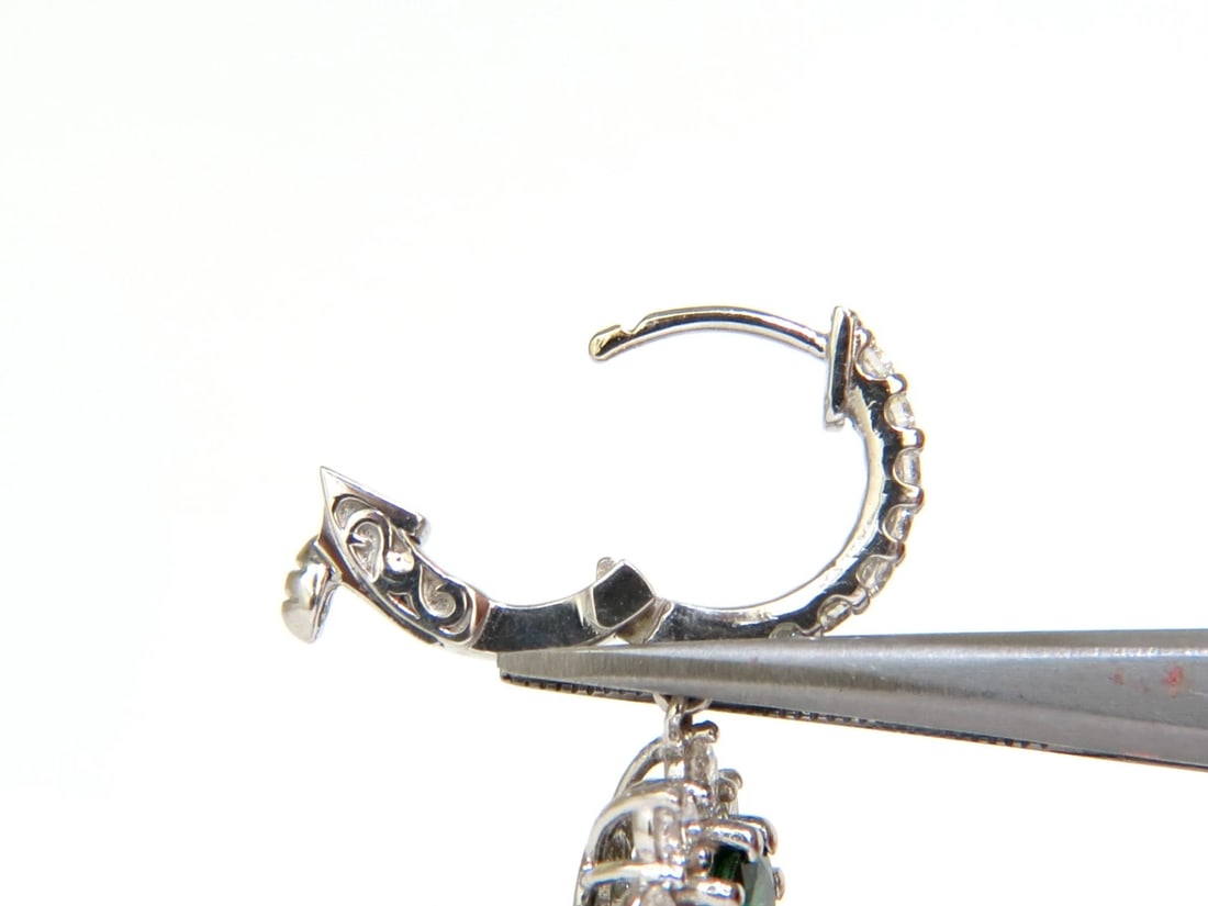 2.88CT NATURAL FINE GEM TSAVORITE DIAMOND DANGLE EARRINGS HOOP 14KT G/VS** - 10