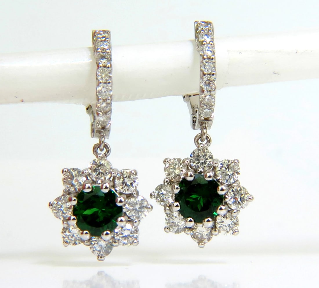 2.88CT NATURAL FINE GEM TSAVORITE DIAMOND DANGLE EARRINGS HOOP 14KT G/VS** - 4