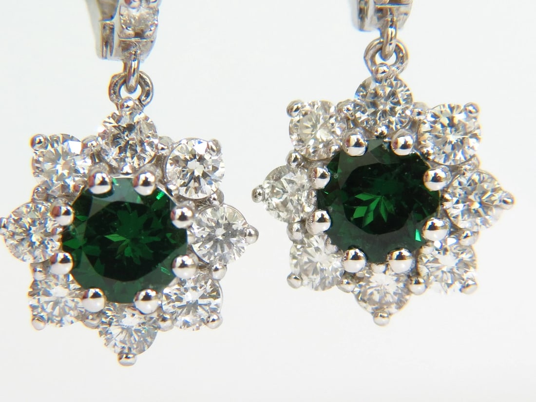 2.88CT NATURAL FINE GEM TSAVORITE DIAMOND DANGLE EARRINGS HOOP 14KT G/VS** - 5