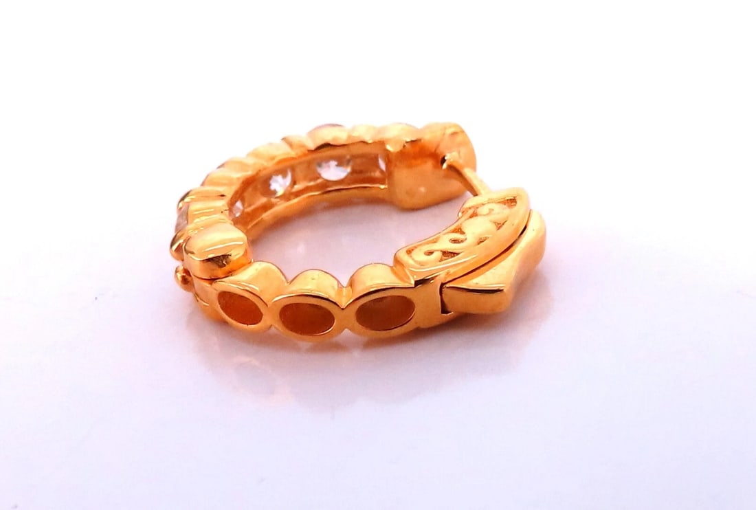 1.50ct Natural Round Diamond mini hoop earrings 14kt yellow gold Dime** - 3