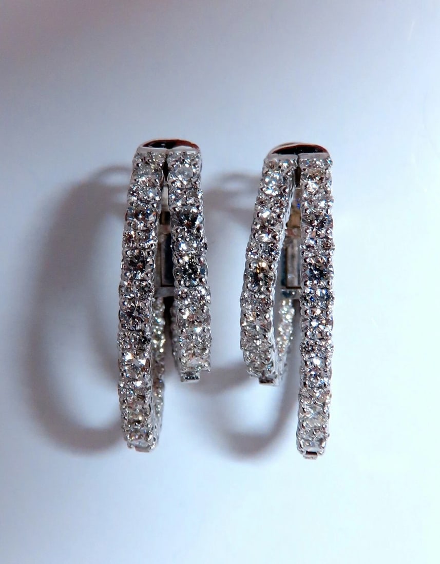 2.34ct Natural Double Hoop Diamond Earrings 14kt** - 3