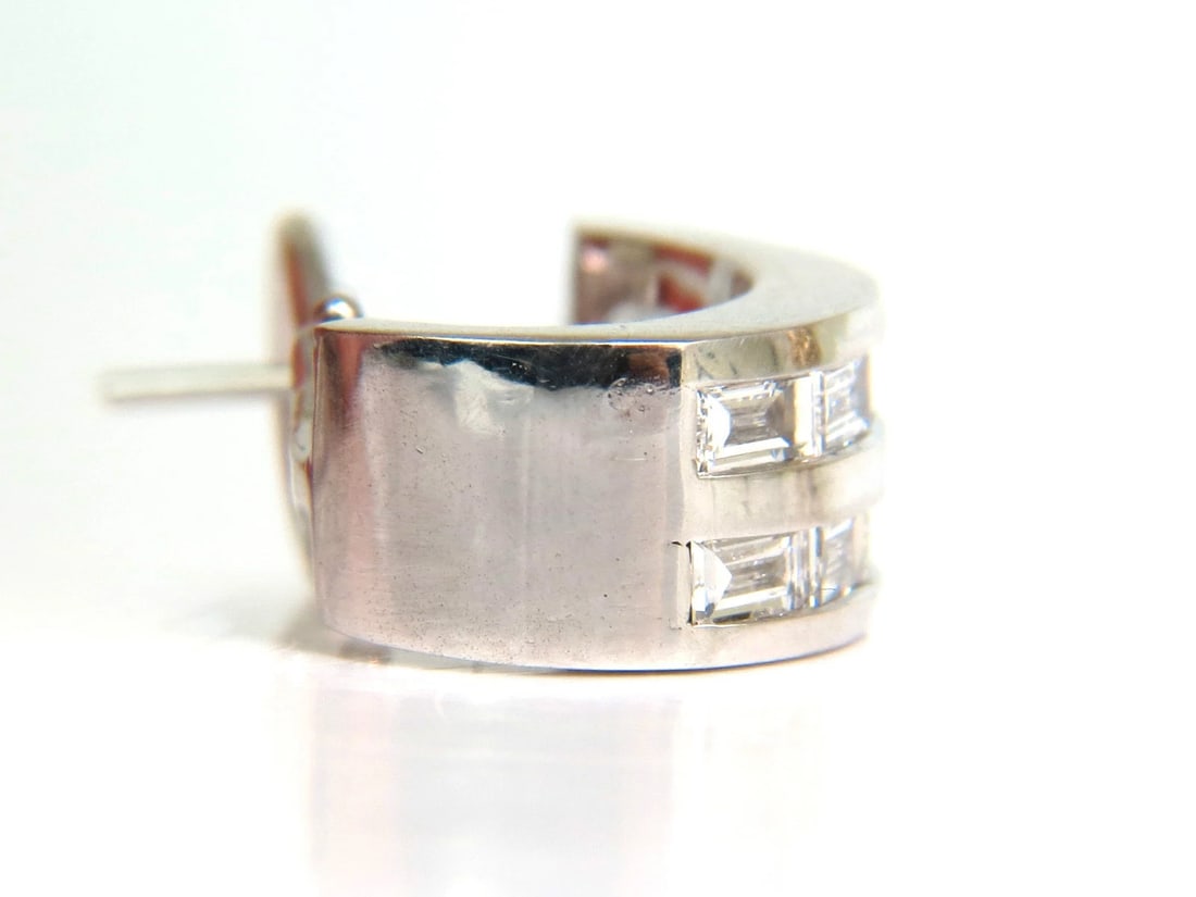 2.00CT BAGUETTE TWO ROWS NATURAL DIAMOND SEMI HOOP CLIP EARRINGS 14KT** - 4