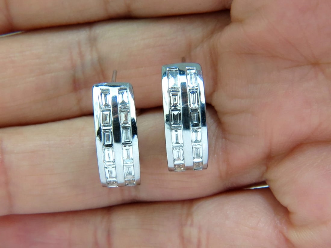 2.00CT BAGUETTE TWO ROWS NATURAL DIAMOND SEMI HOOP CLIP EARRINGS 14KT** - 5