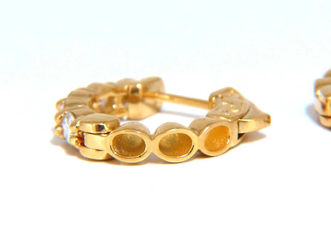 .88ct Natural Round Diamond mini hoop earrings 14kt yellow gold Dime** - 3