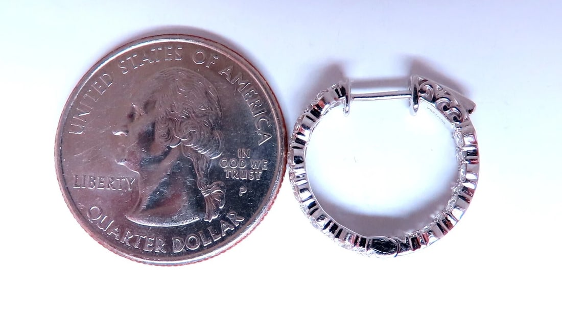 1.20ct Natural Round Diamond mini hoop earrings 14kt white gold Dime** - 4