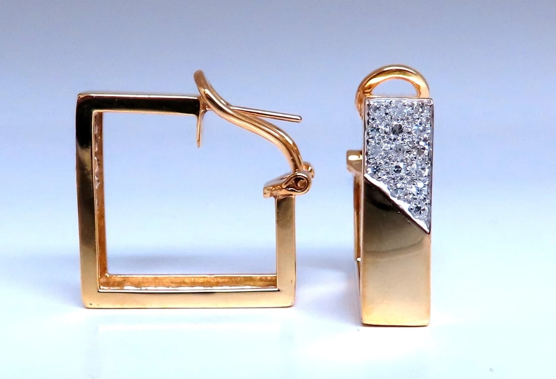 .50ct Natural Round Diamond Retro hoop earrings 14kt yellow gold square** - 2