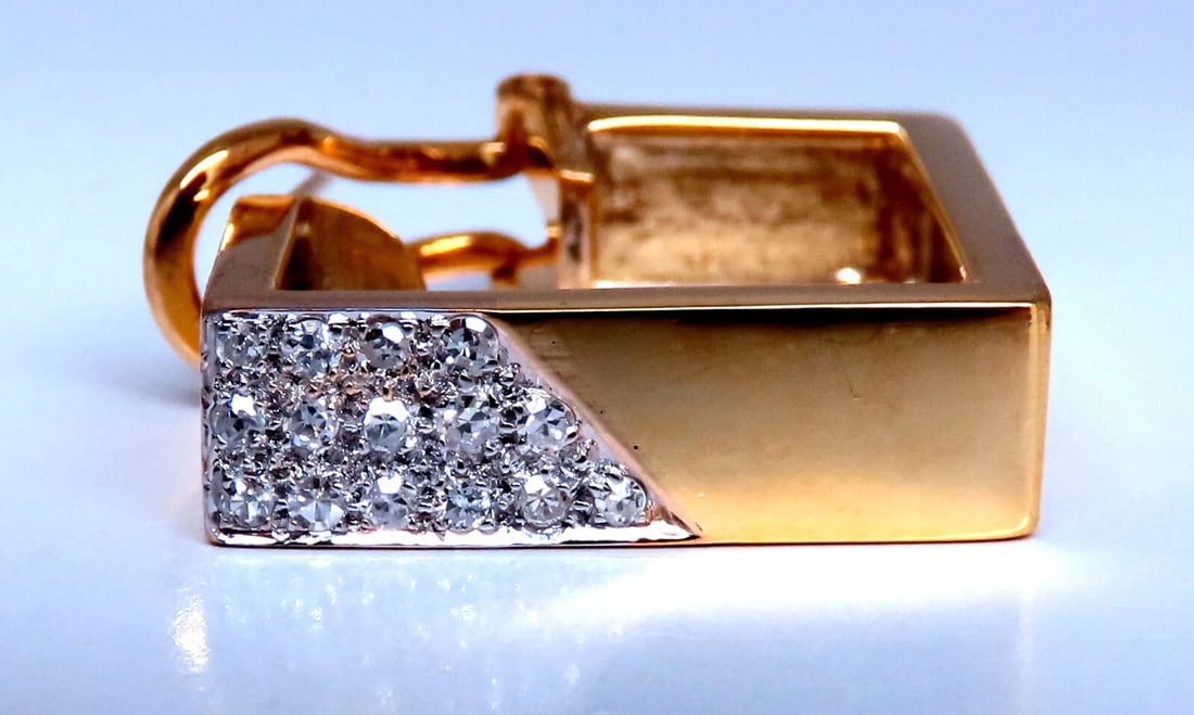 .50ct Natural Round Diamond Retro hoop earrings 14kt yellow gold square** - 5