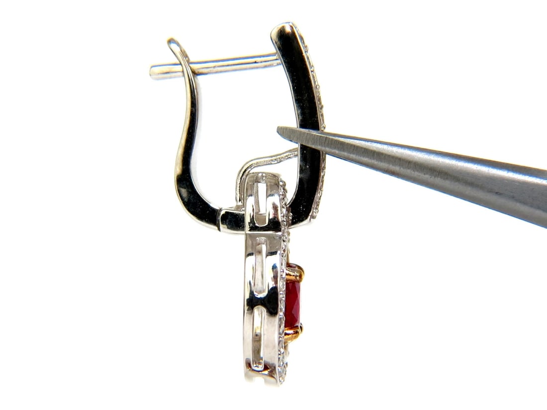 2.40CT NATURAL FINE GEM RED RUBY DIAMOND EARRINGS DANGLE HOOP 14KT** - 3