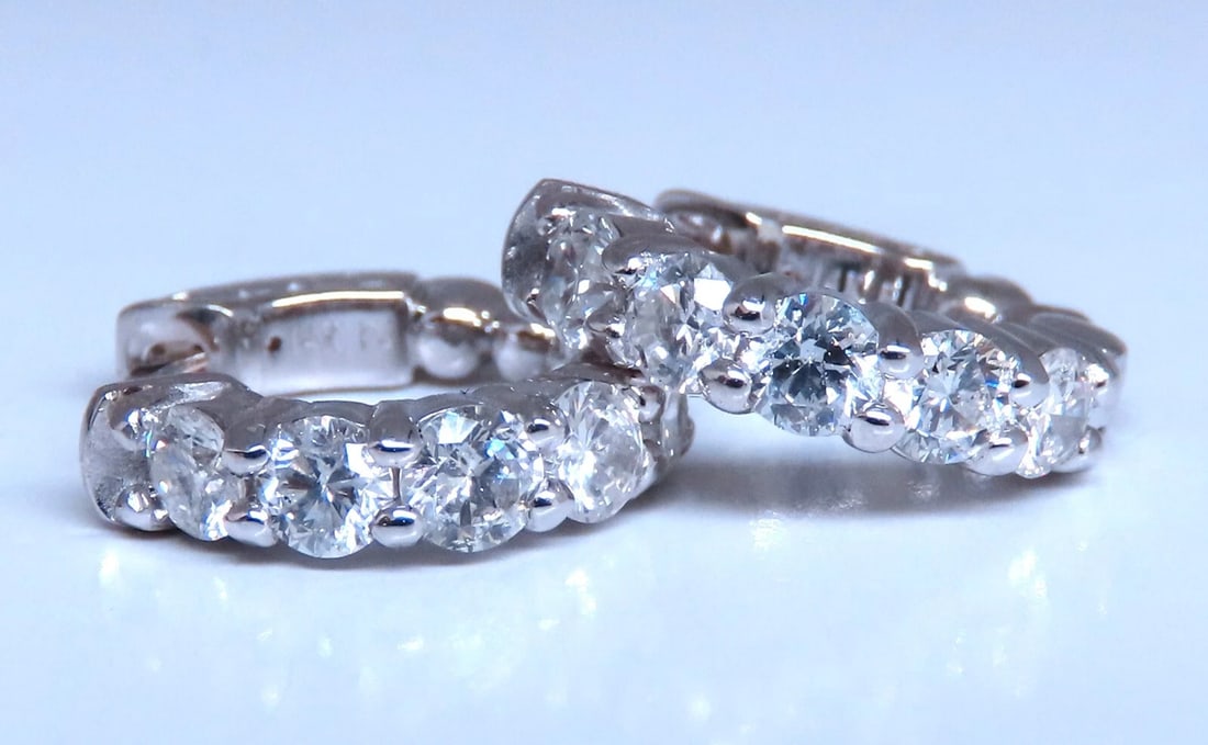 1.63ct Natural Round Diamond hoop earrings 14kt 16mm button & share prong**: Title: 1.63ct Natural Round Diamond hoop earrings 14kt 16mm button & share prong** Description: Dime sized natural diamond hoop earrings. Sharing prong design 1.63 carat round brilliant diamonds G col