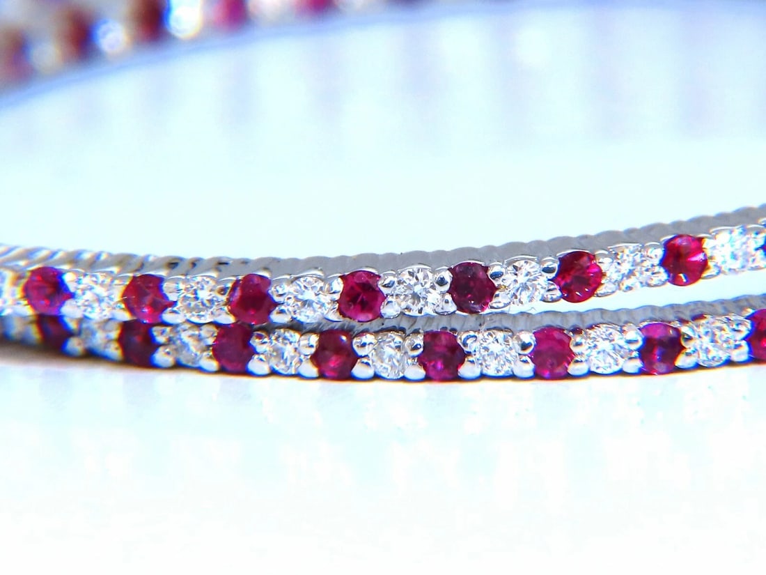 2.40ct natural Ruby diamonds hoop earrings 14kt white gold inside out 11579** - 2