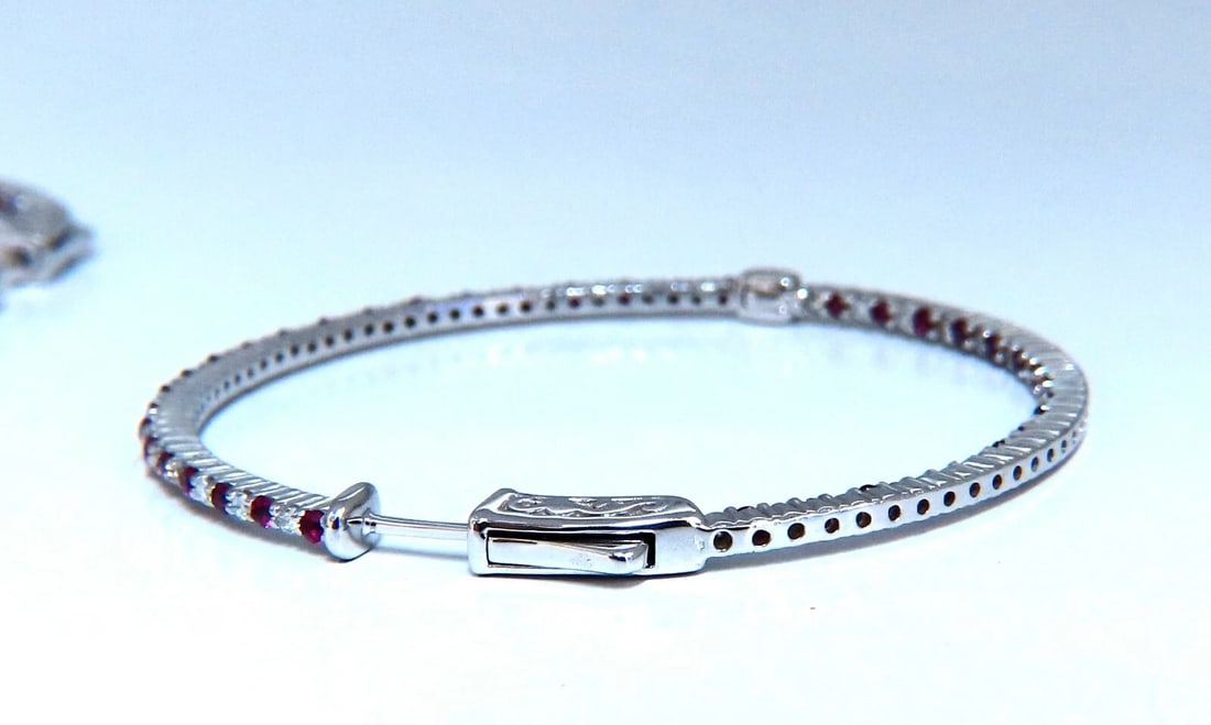 2.40ct natural Ruby diamonds hoop earrings 14kt white gold inside out 11579** - 3