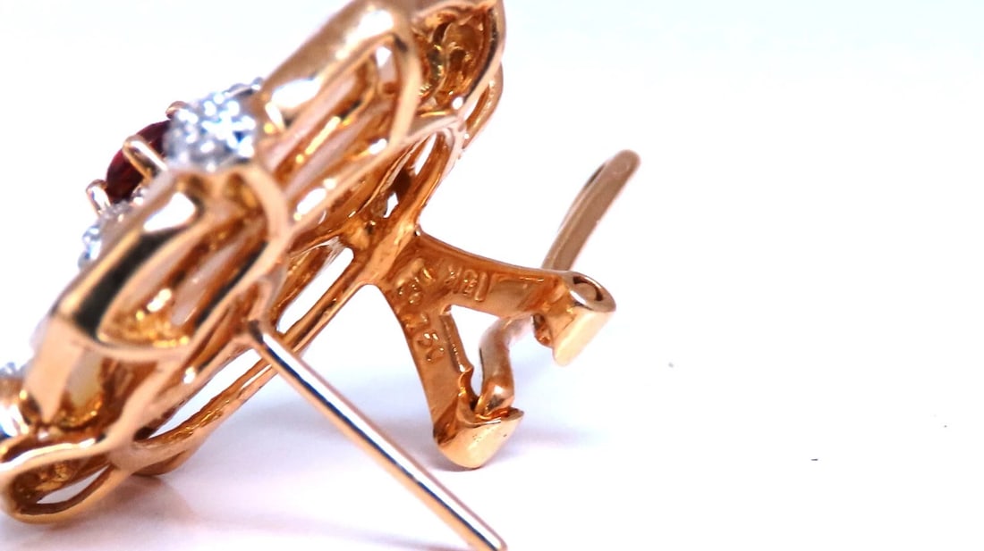 .30ct Natural Ruby Diamonds Mother of Pearl Cluster Stud Earrings 14kt Gold** - 4