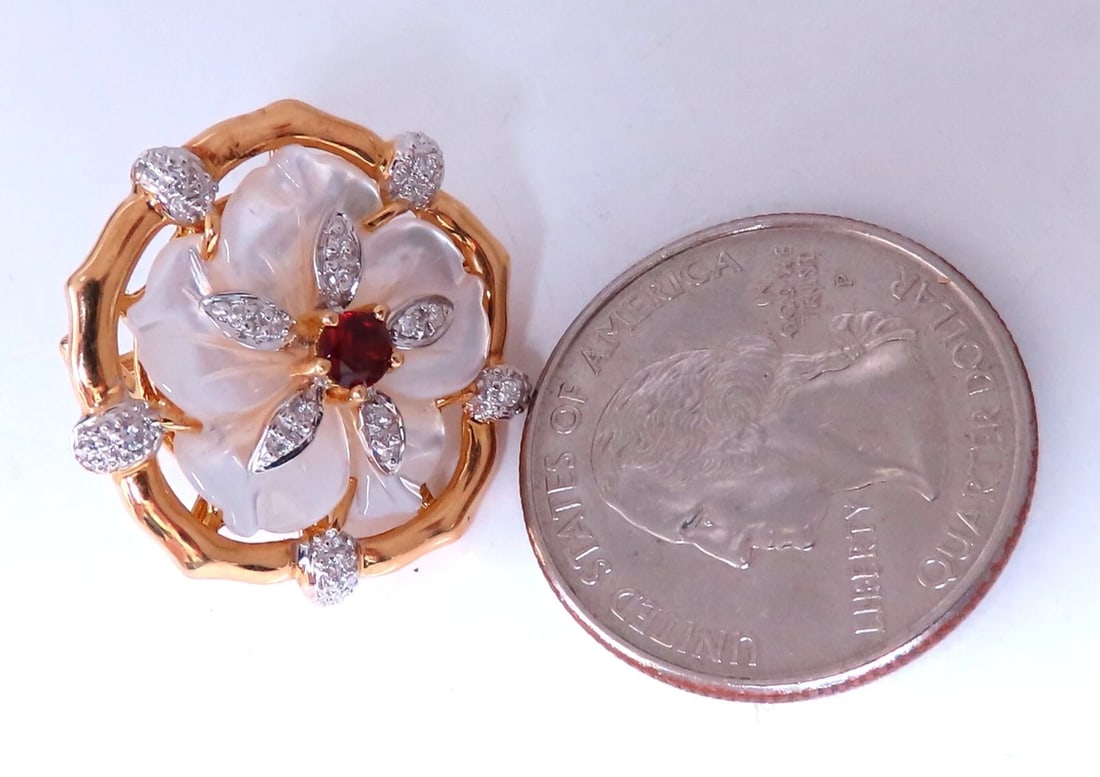 .30ct Natural Ruby Diamonds Mother of Pearl Cluster Stud Earrings 14kt Gold** - 5