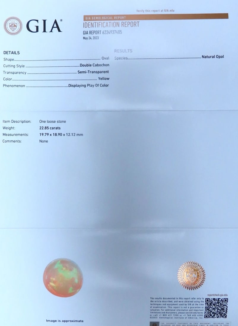 GIA Certified 22.85ct natural cabochon opal ring 18Kt Gold** - 7