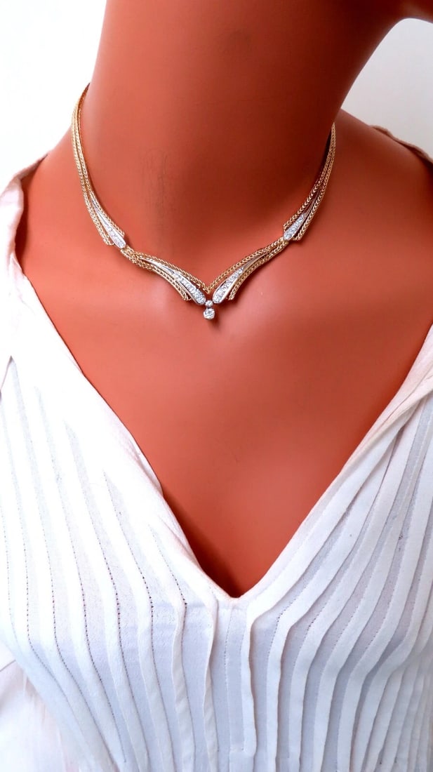 1.55ct Natural Diamonds Classic Vintage Grandma Necklace 14kt Gold** - 2