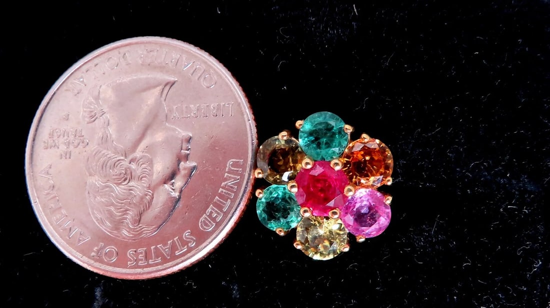 6.20ct Natural Ruby Sapphire Emerald Cluster Earrings 14kt gold** - 3