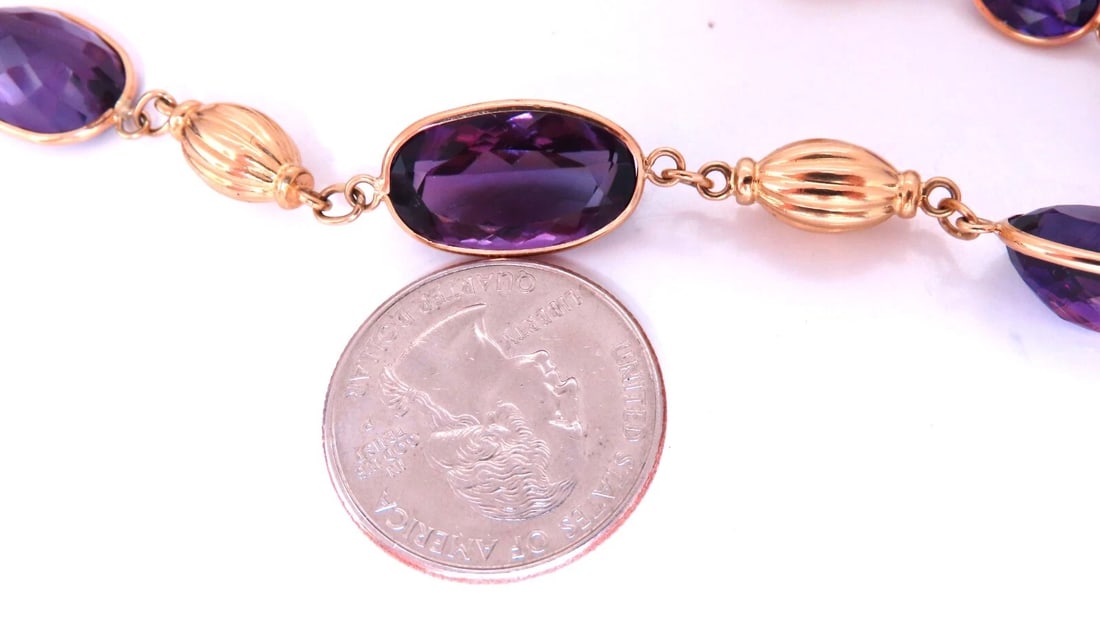 50ct natural purple amethyst necklace 14kt Gold yard** - 2