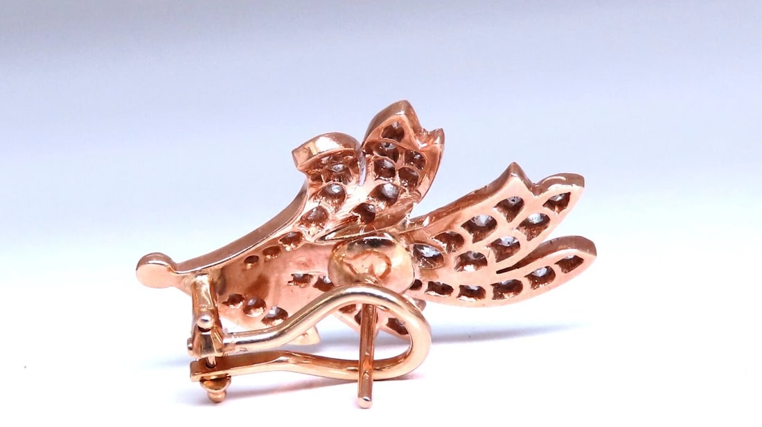 2.30ct Natural Diamonds Handmade Floral Form Earrings 14kt Clip Vintage** - 3