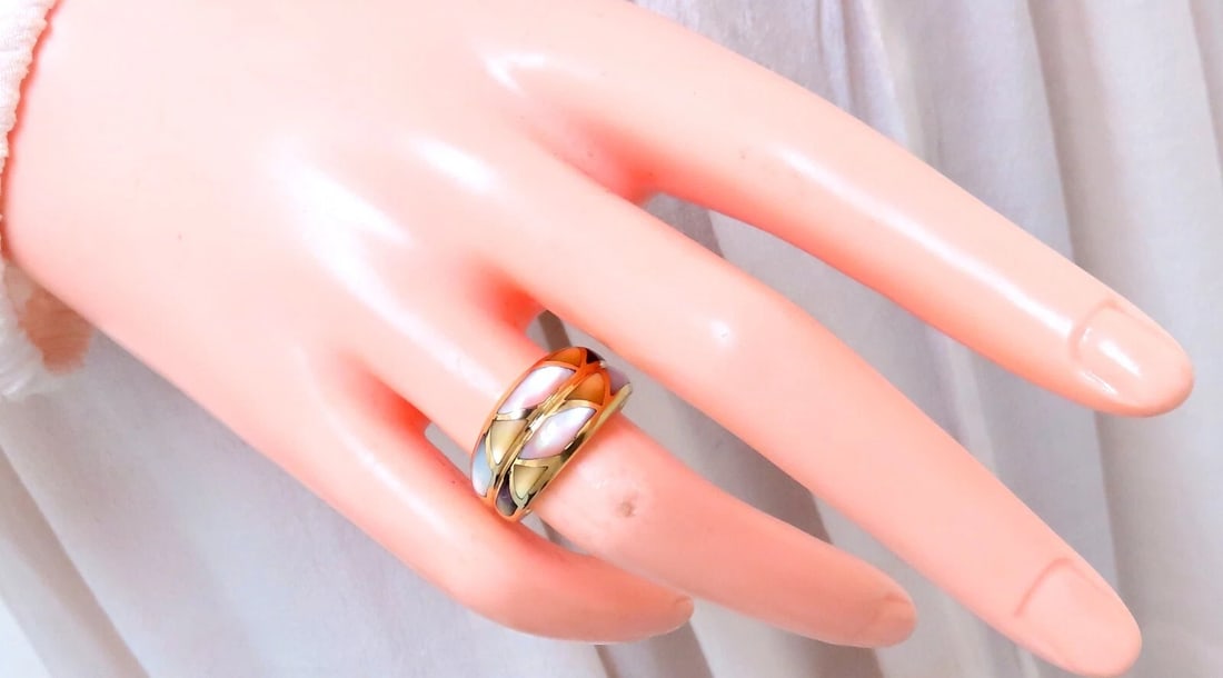 Asch Grossbardt Carved Mosaic Moonstone Twin Band Ring 14kt gold** - 6