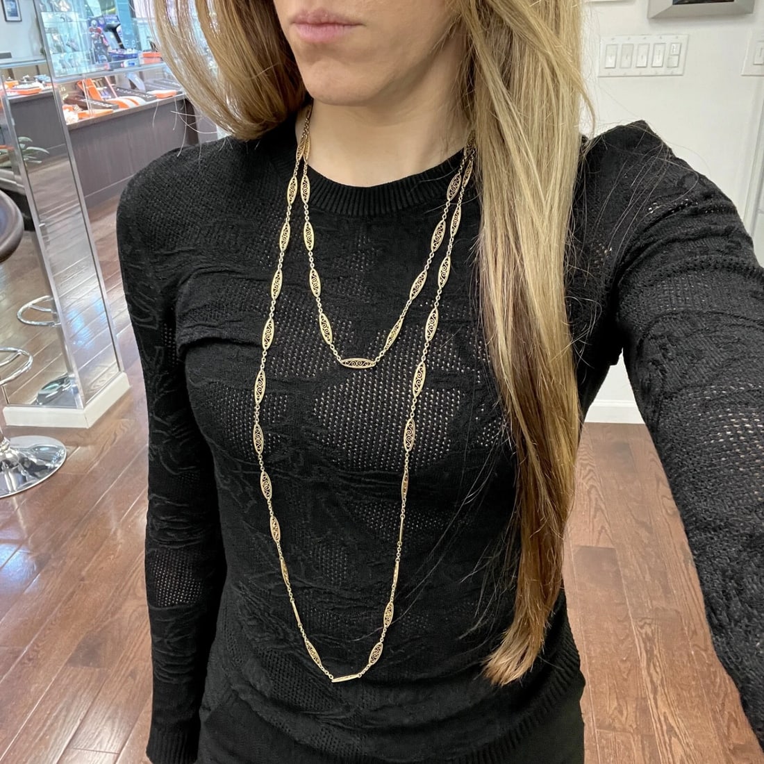 Antique Victorian Long Filigree Guard Chain Necklace 21K Yellow Gold, 39.06 Gram - 3