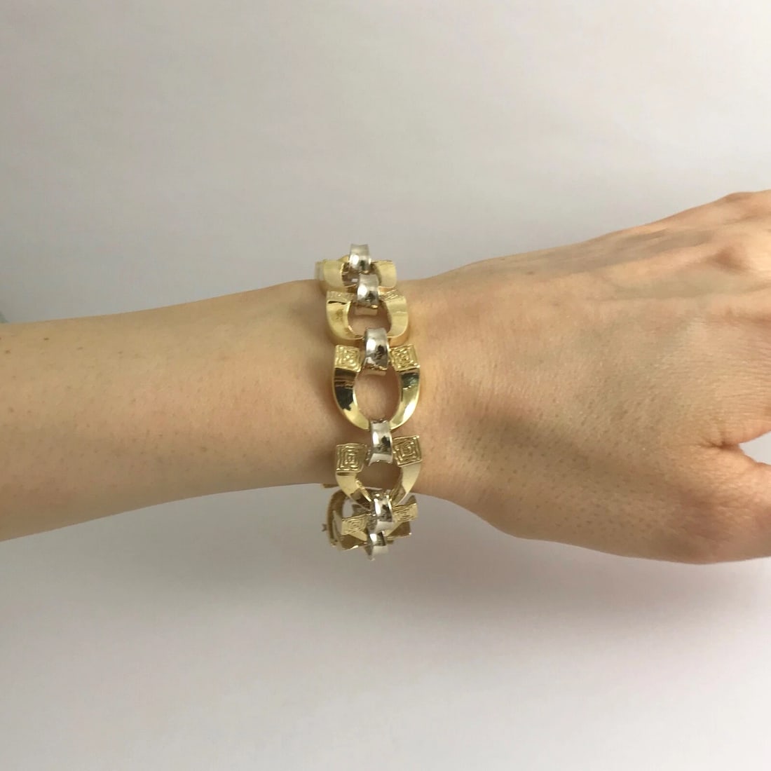 Vintage 1940's Two-Tone Horseshoe Chain Link Bracelet 18K Yellow Gold, 36.71 Gr - 4