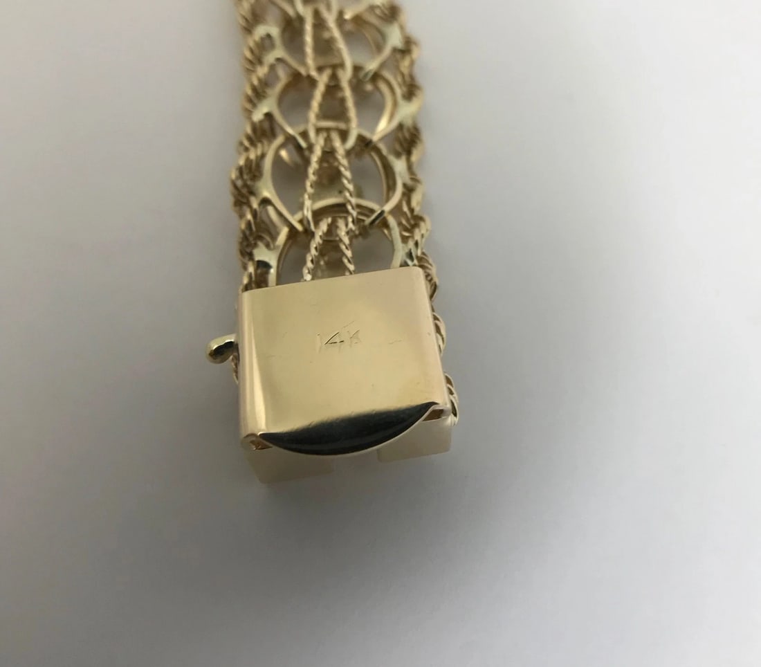 Vintage 1950's Wide Clover Rope Chain Bracelet 14K Yellow Gold, 37.14 Grams - 12