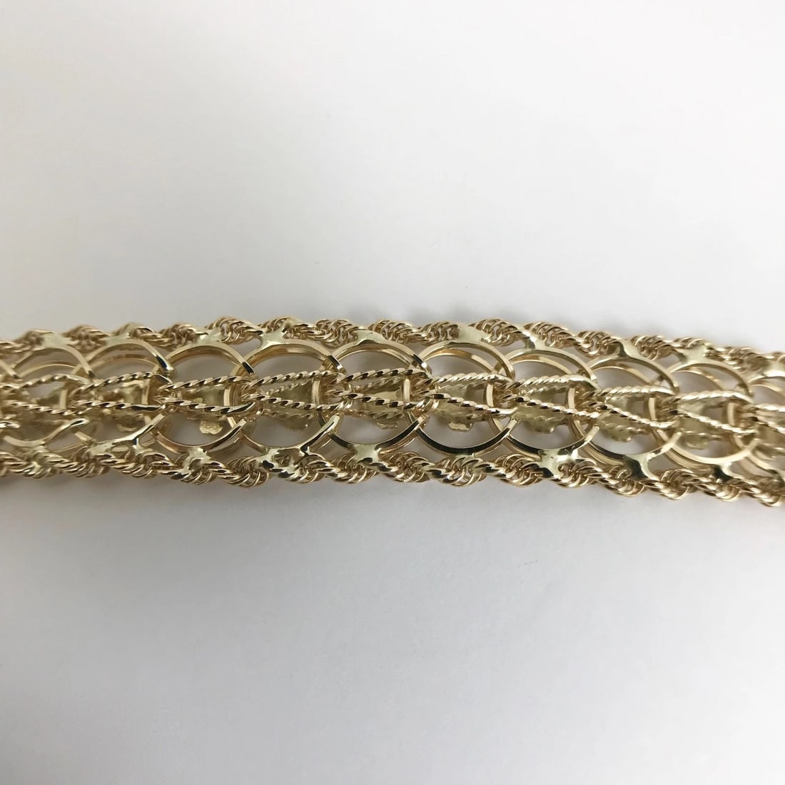 Vintage 1950's Wide Clover Rope Chain Bracelet 14K Yellow Gold, 37.14 Grams - 9