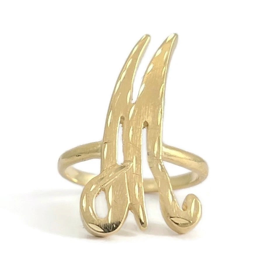 Vintage 1980's Letter M Initial Ring 14K Yellow Gold, 4.44 Grams (1 of 9)