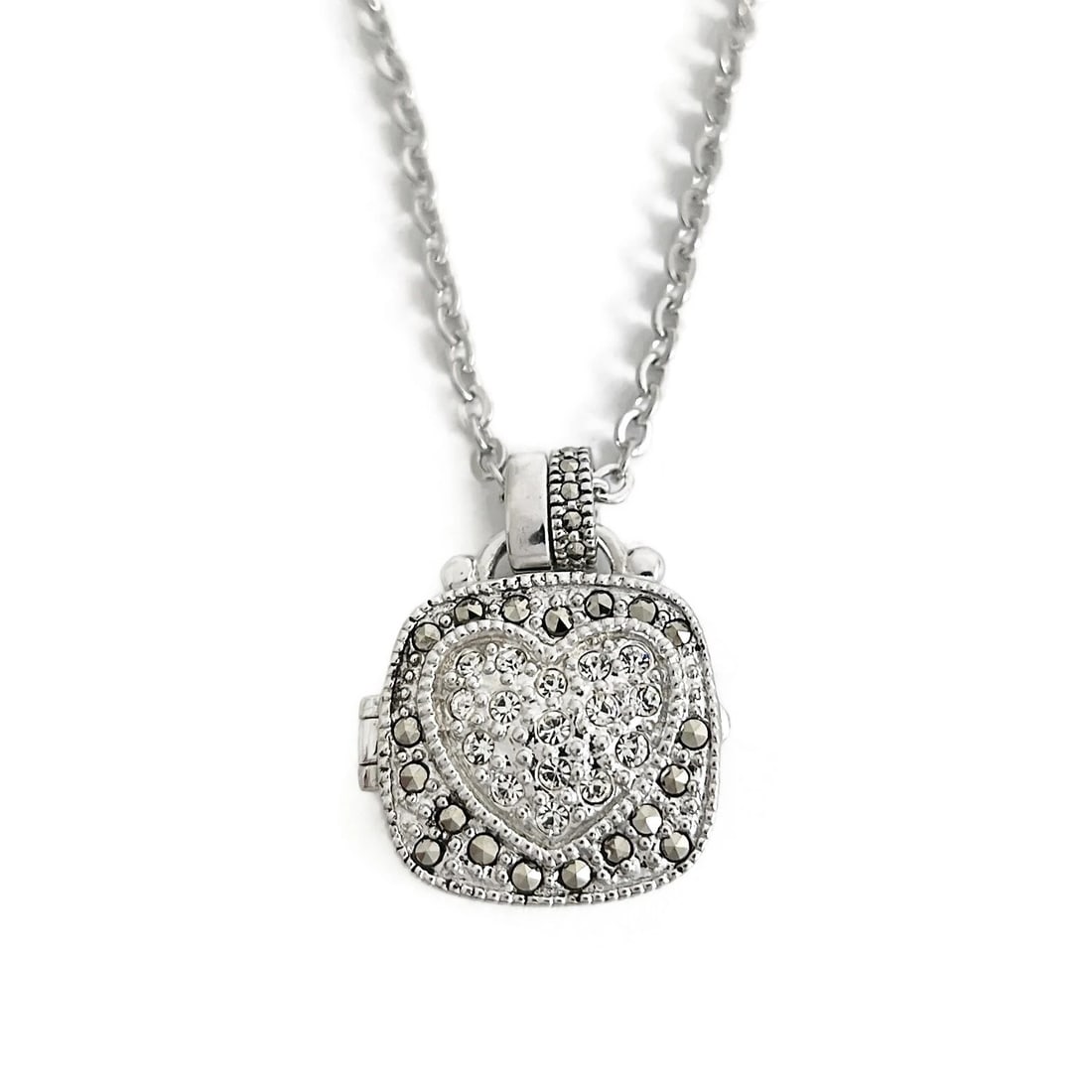 Vintage Judith Jack Heart Locket Pendant Necklace Sterling Silver, 12.01 Grams (1 of 7)