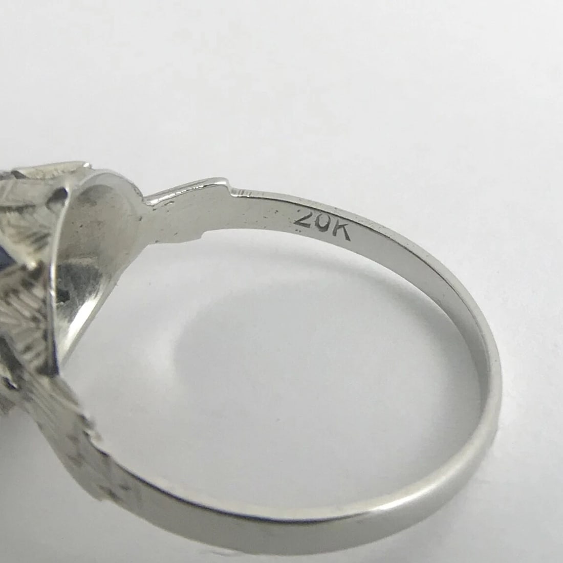 Antique Art Deco Lab-Created Ruby Blue Sapphire Ring 18K White Gold, 2.96 Grams - 12