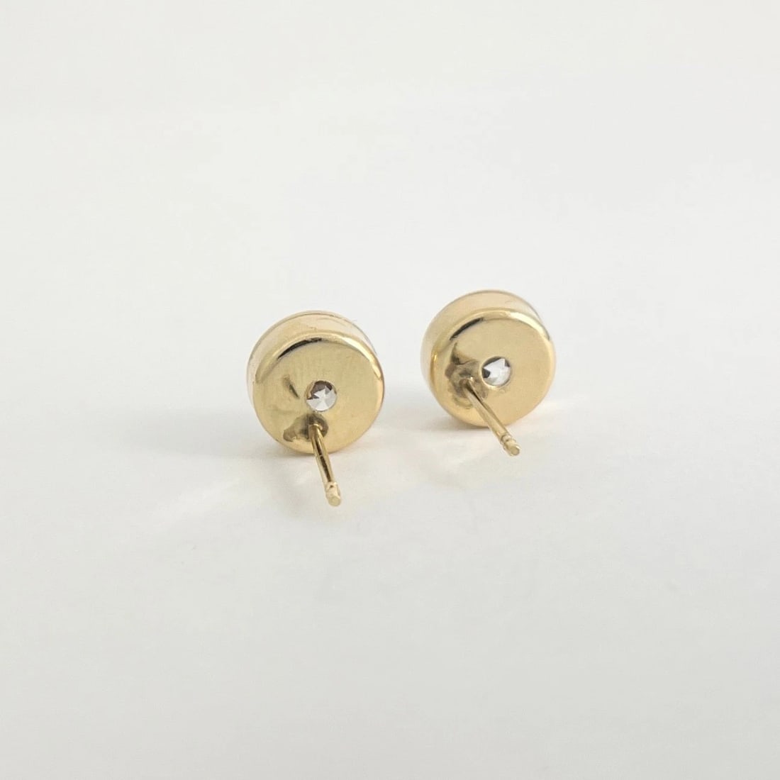 Vintage Round Bezel CZ Cubic Zirconia Stud Earrings 14K Yellow Gold, 2.32 Grams - 5