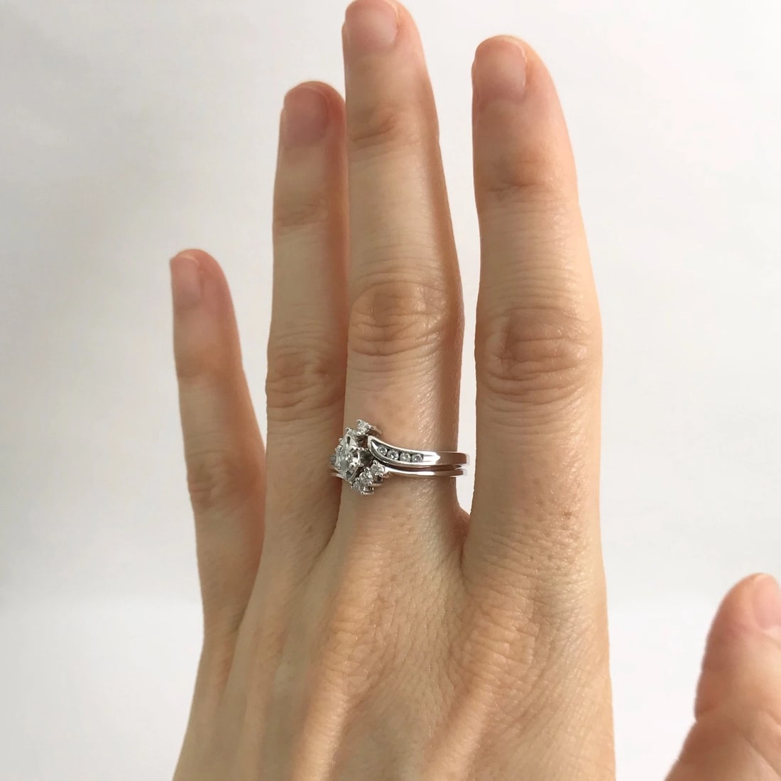 Vintage Marquise Diamond Engagement Ring Set 10K White Gold, .22 CTW, 3.59 Grams - 3