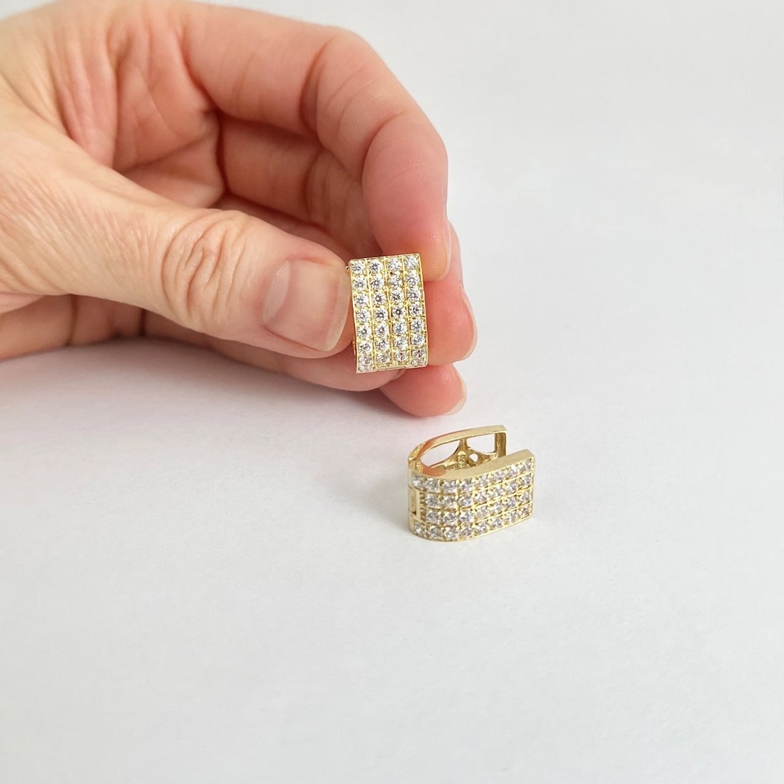 Vintage Pave CZ Cubic Zirconia Wide Huggie Earrings 14K Yellow Gold, 5.12 Grams - 2