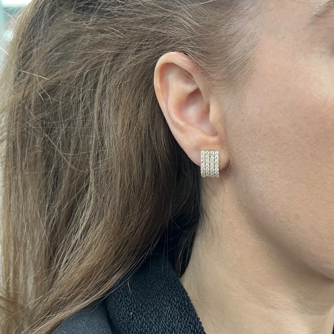 Vintage Pave CZ Cubic Zirconia Wide Huggie Earrings 14K Yellow Gold, 5.12 Grams - 4