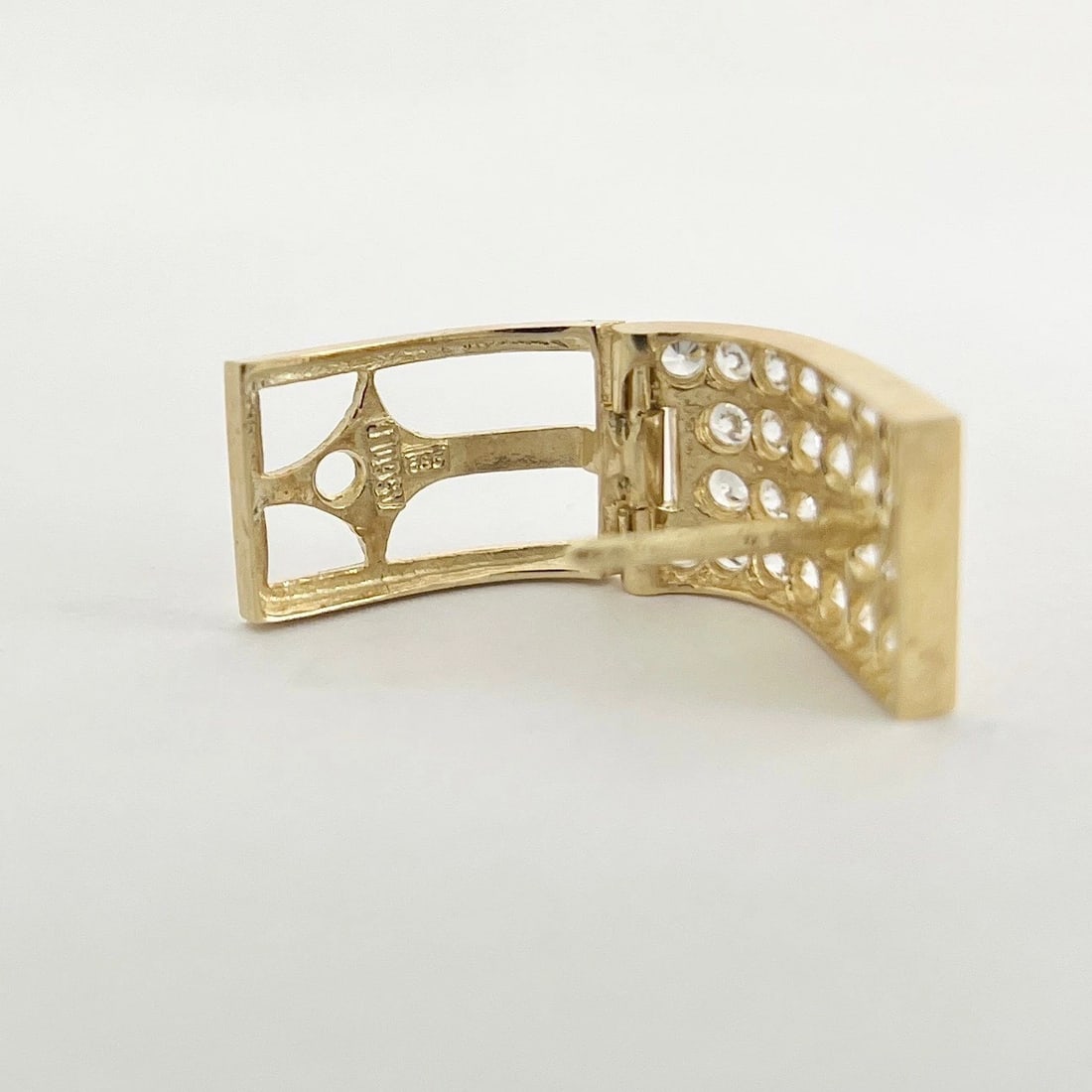 Vintage Pave CZ Cubic Zirconia Wide Huggie Earrings 14K Yellow Gold, 5.12 Grams - 8