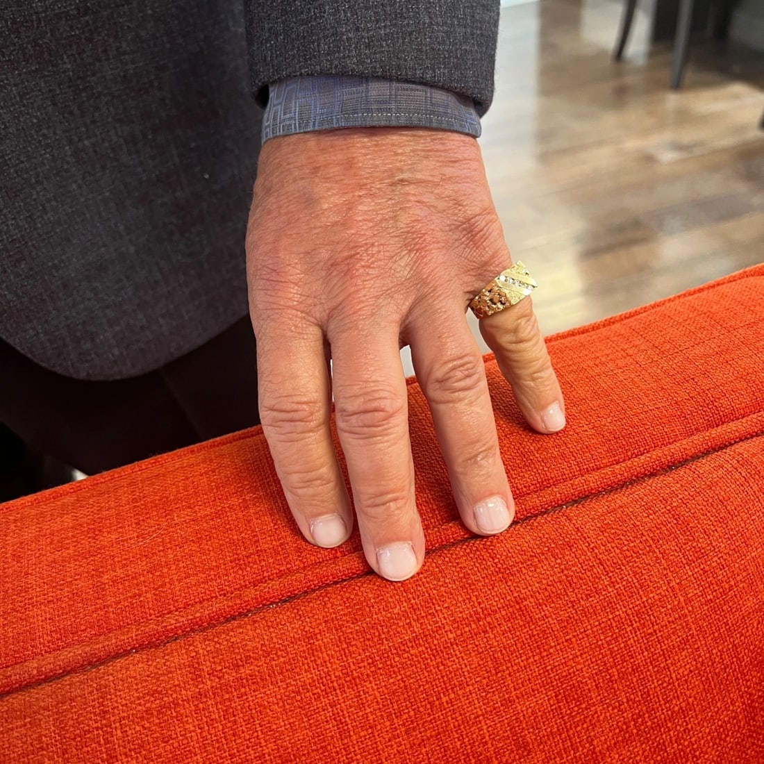 Vintage 1980's Men's Diamond Flat Top Nugget Ring 14K Yellow Gold, 9.38 Grams - 3