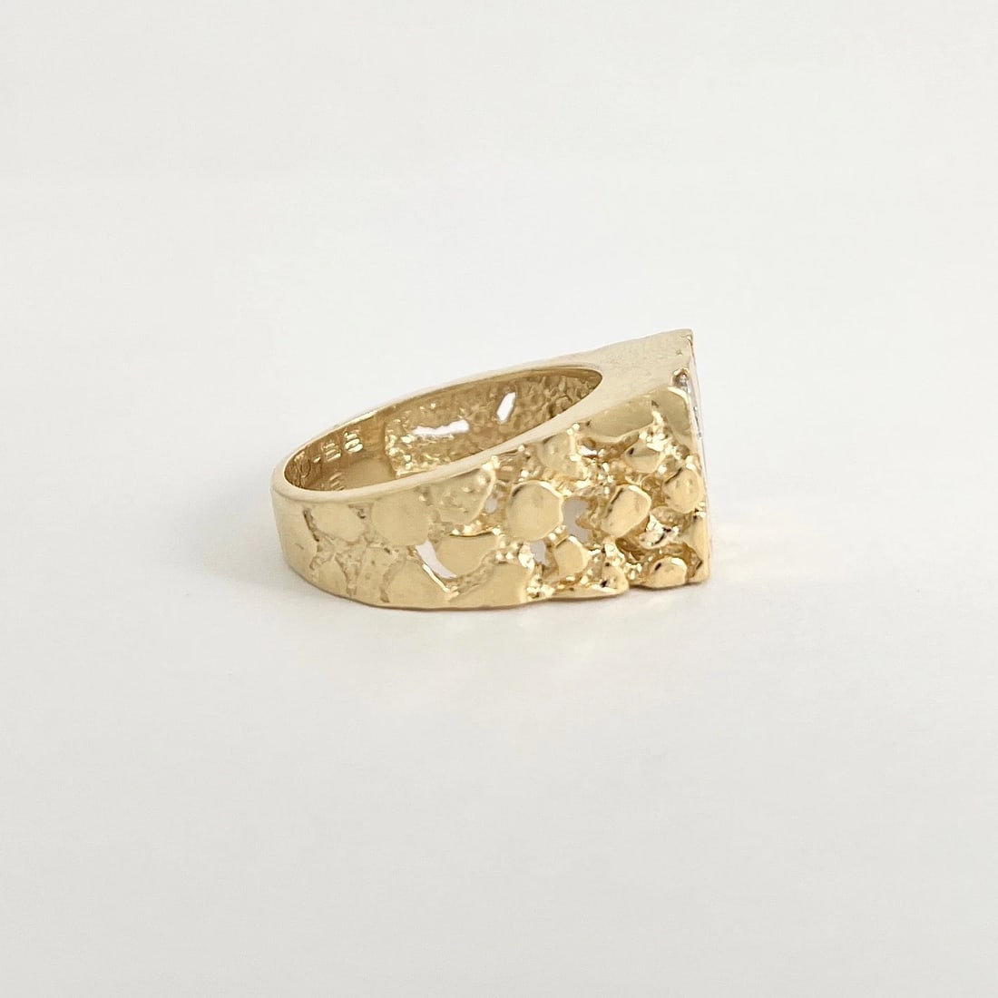Vintage 1980's Men's Diamond Flat Top Nugget Ring 14K Yellow Gold, 9.38 Grams - 7