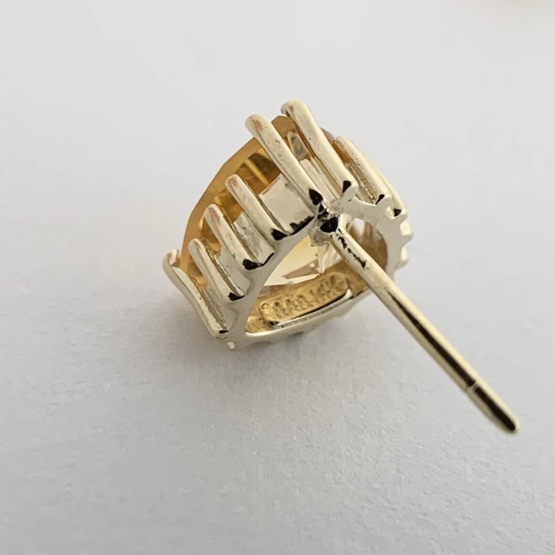 Vintage 1950's Trillion Citrine Gemstone Stud Earrings 14K Yellow Gold, 2.59 Gr - 8