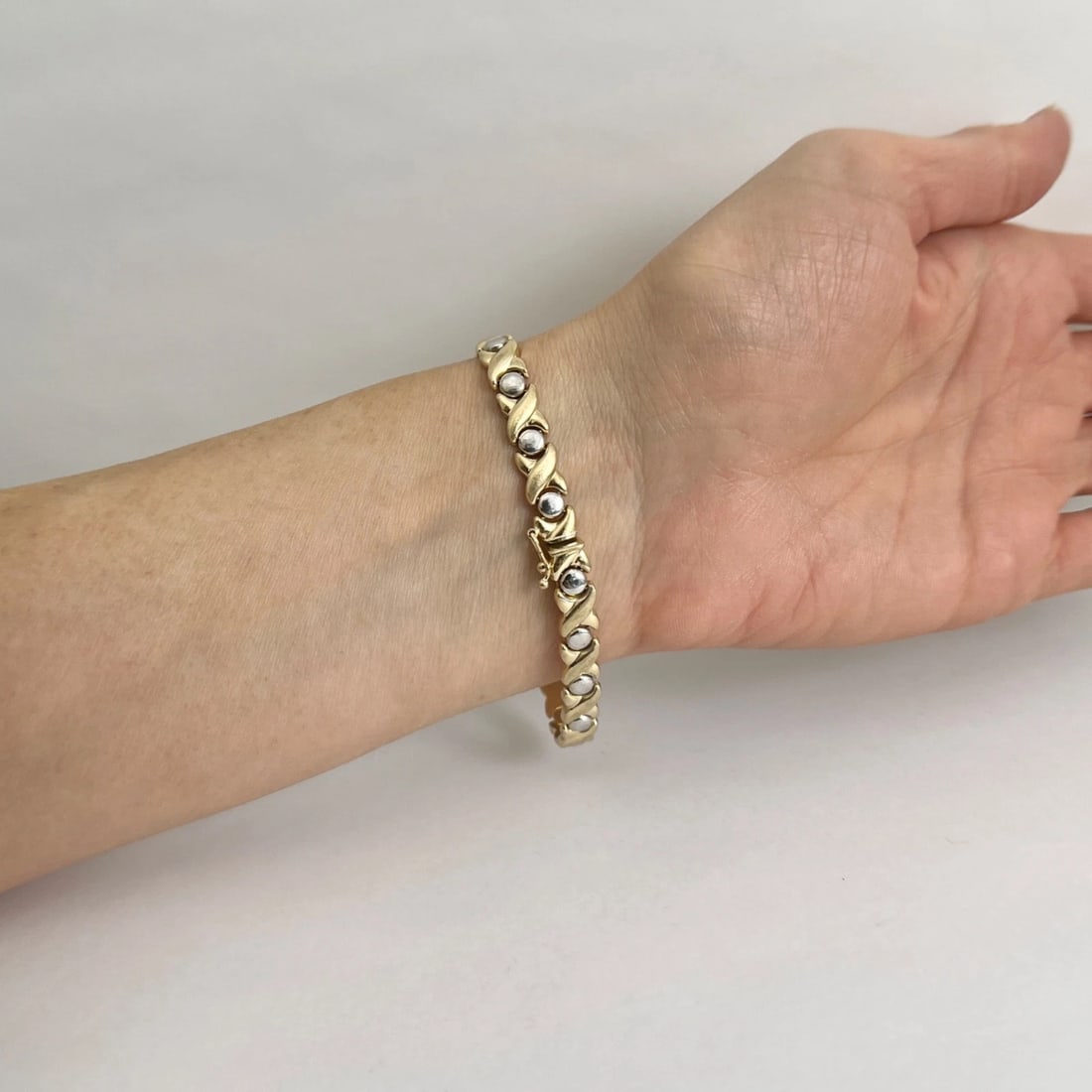 Vintage Two-Tone XO Chain Link Bracelet 14K Yellow White Gold, 7.66 Grams - 5