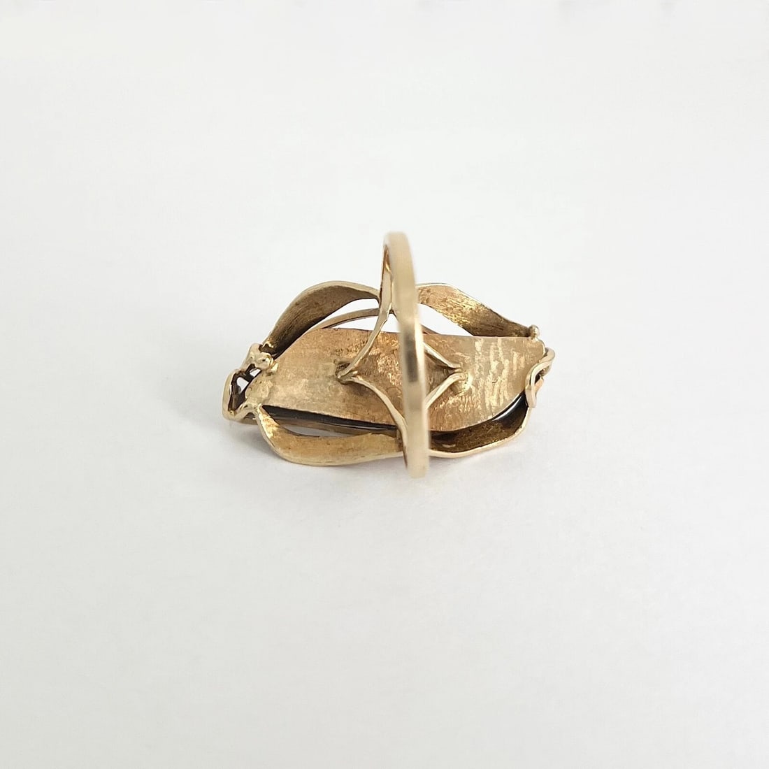 Vintage 1970's Long Brown Gemstone Cocktail Ring 14K Yellow Gold, 6.01 Grams - 7