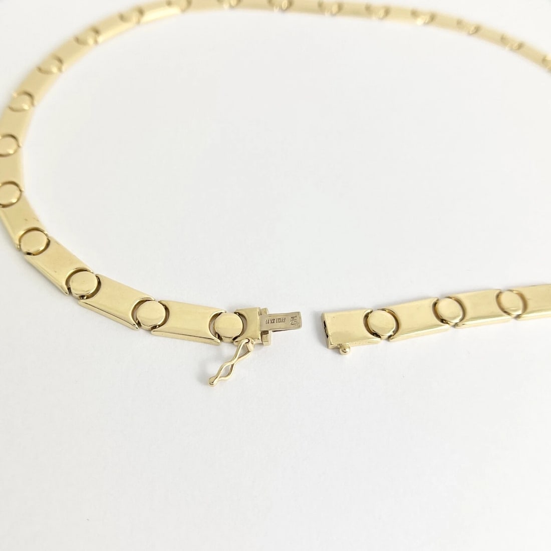 Vintage Italian Flat Circle Chain Link Necklace 14K Yellow Gold, 28.04 Grams - 4