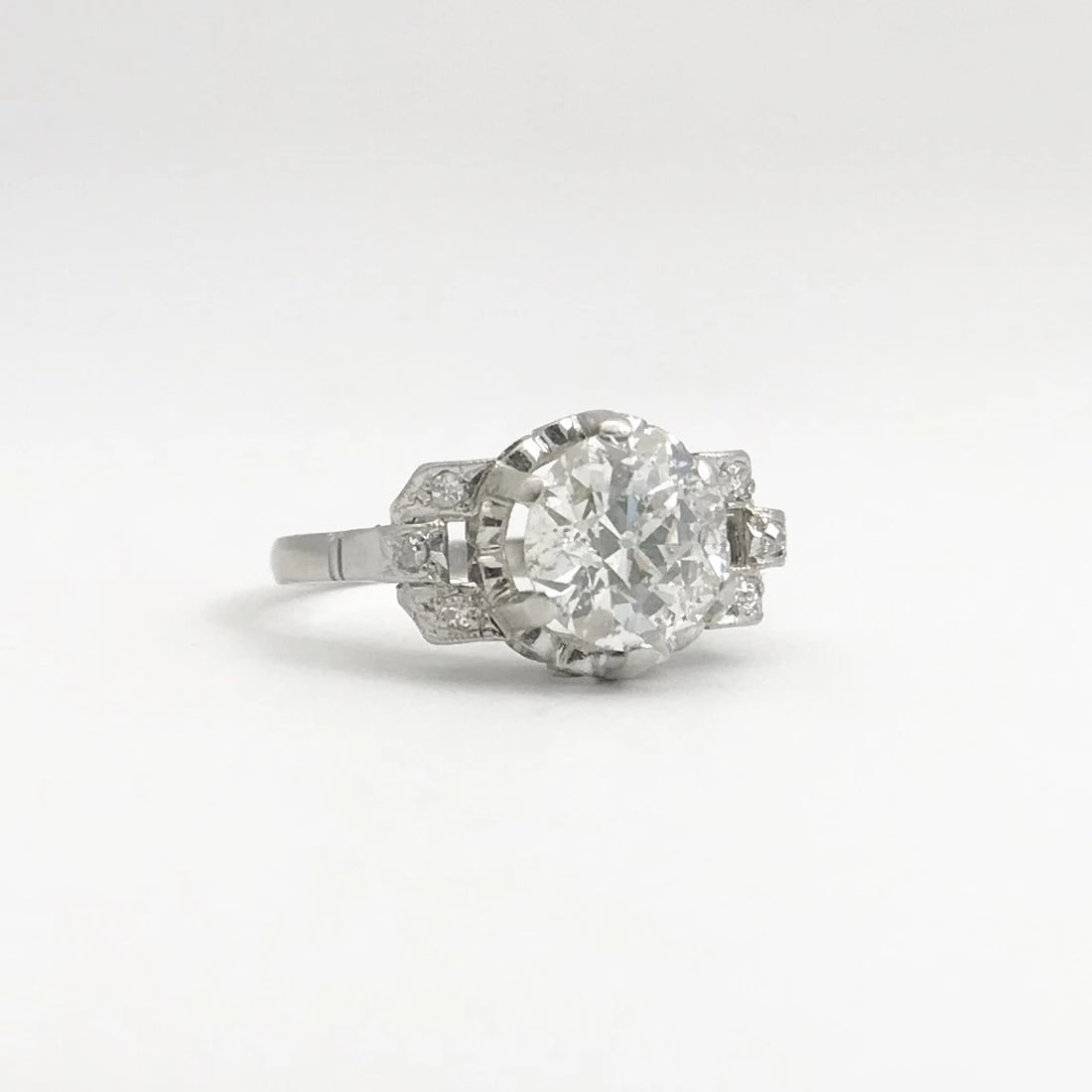 Antique Vintage Art Deco Round Diamond Platinum Engagement Ring 1.60 CTW - 7