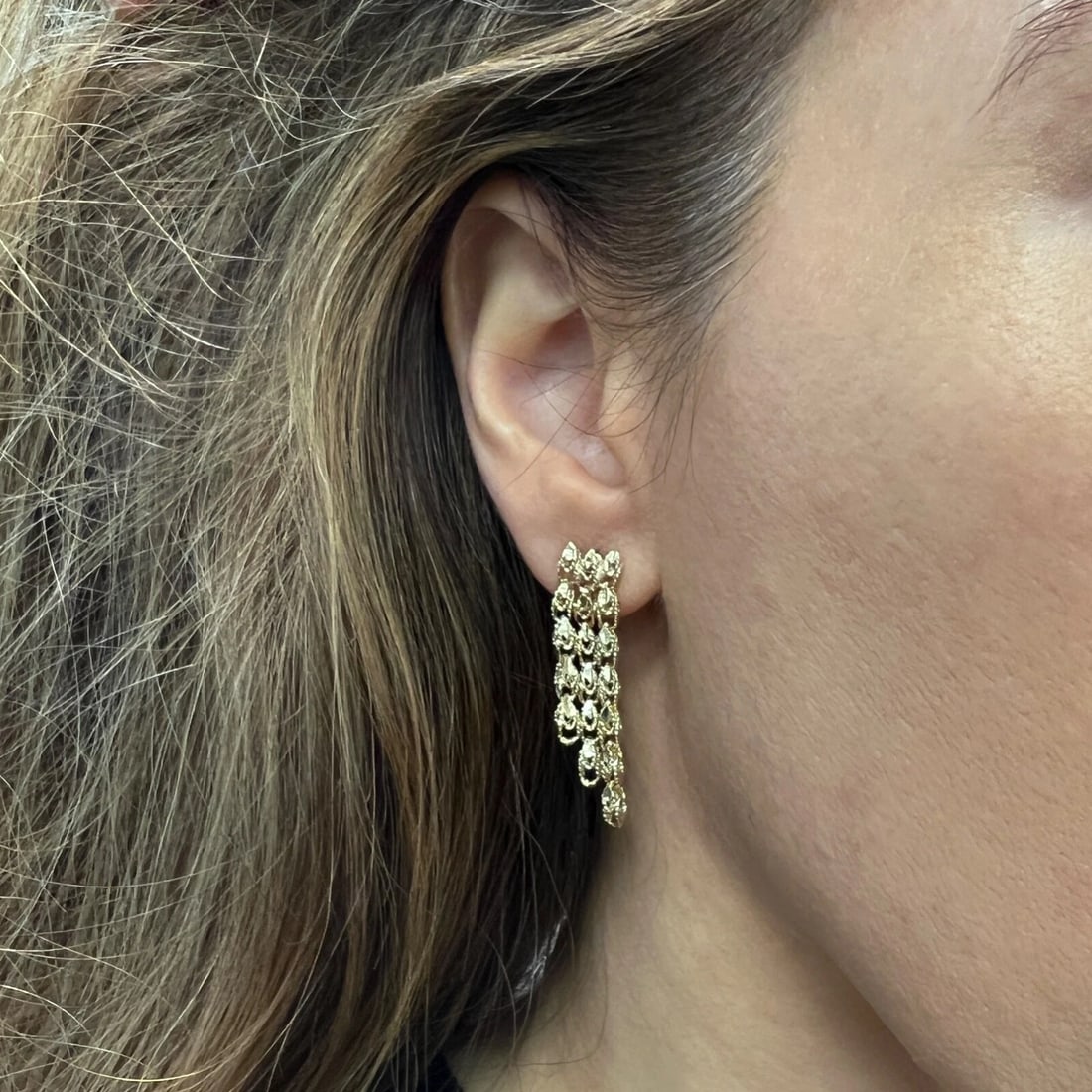 Vintage Multi Chain Dangle Drop Earrings 14K Yellow Gold, 4.47 Grams - 4