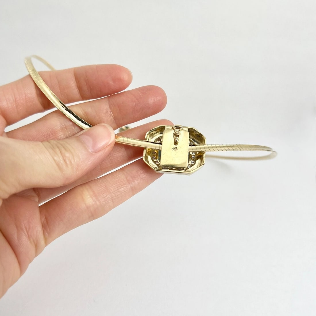 Vintage Blue Topaz Diamond Slider Necklace Pendant 14K Yellow Gold, 11.95 Gr - 5