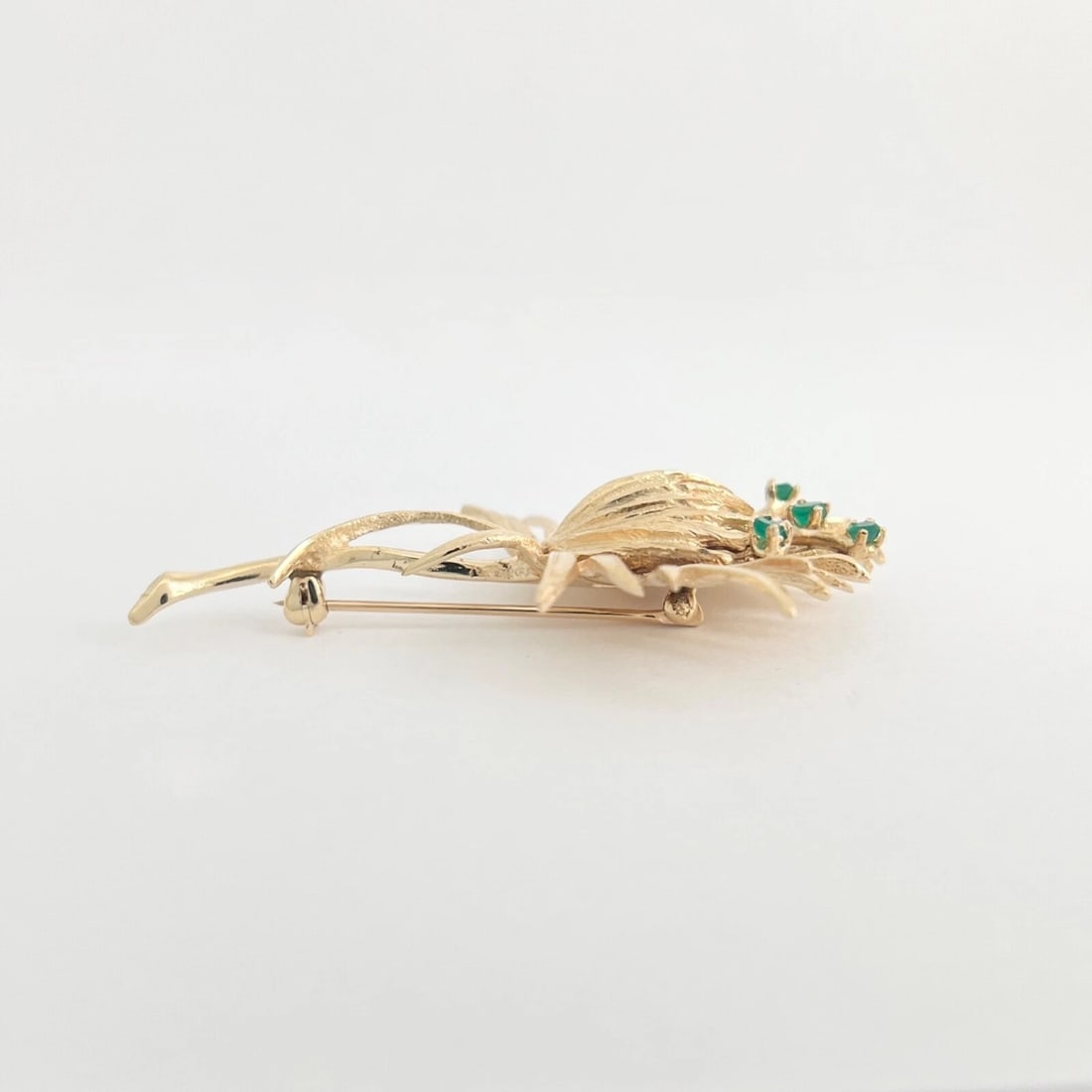 Vintage 1960's Emerald Flower Brooch Pin 12K Yellow Gold, 12.92 Gr - 7