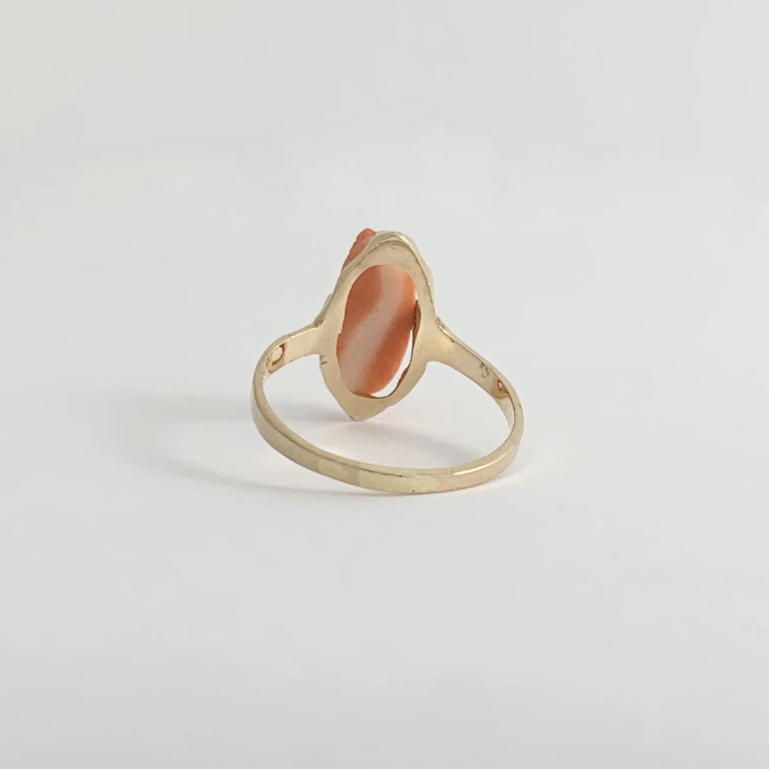 Antique Victorian Cameo Carved Woman Coral Ring 10K Yellow Gold, 1.91 Grams - 9