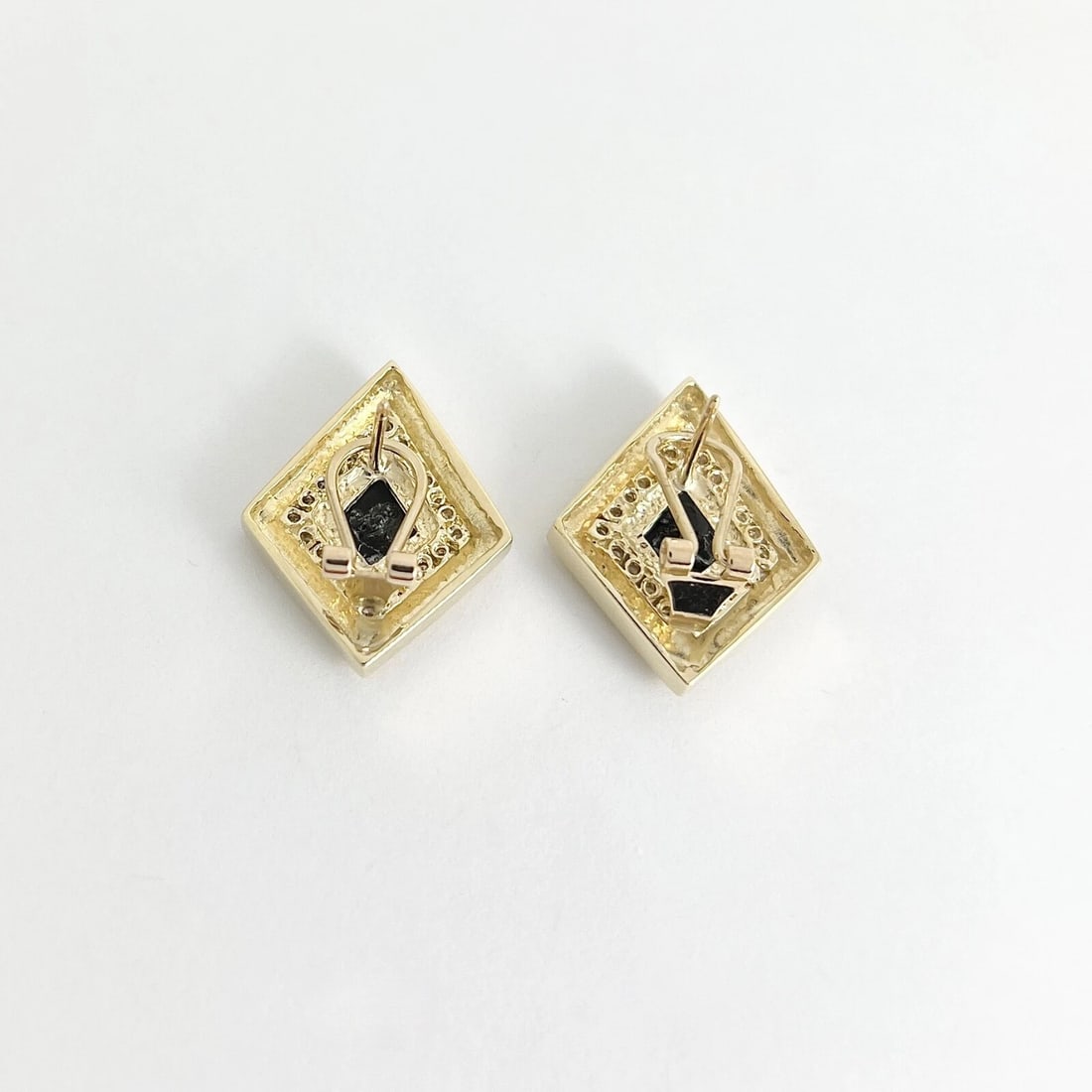 Vintage Geometric Black Onyx Diamond Drop Earrings 14K Yellow Gold, 9.82 Gram - 7